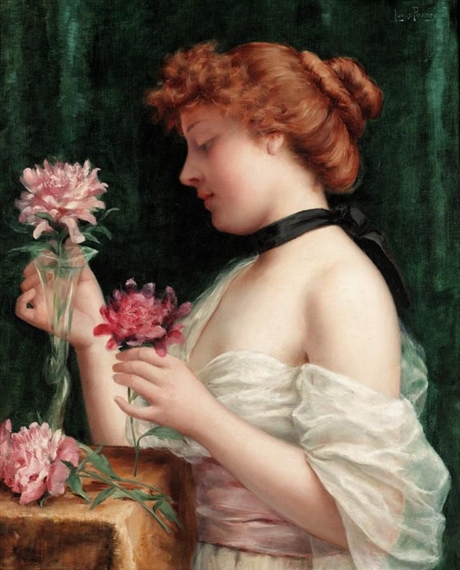 young woman arranging flowers by Louis Perrey
