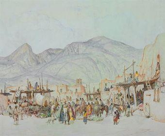 Fiesta Day in Taos Pueblo by Oscar E. Berninghaus, 1940