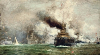 'L'Entente Cordiale': Arrival of the French Fleet in Cowes Roads, summer, 1905 - William Lionel Wyllie