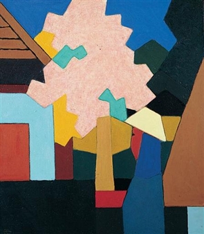 Woman under the pink tree - Moungthai Busamaro