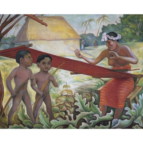 LA TEJEDORA Y LOS NIÑOS by Diego Rivera, 1953