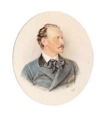 A portrait of a blond gentleman with a moustache