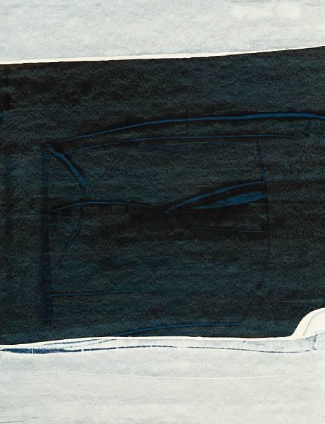 Artwork by Kenneth Lochhead, Untitled (Abstract in white and blue), Made of acrylic on paper laid on masonite