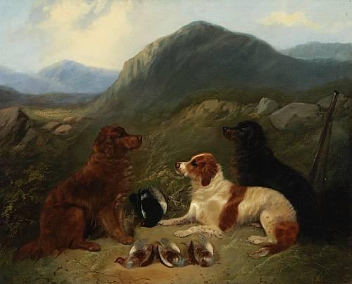 a pair: Guarding the Bag; Guarding the Dinner by Edward Armfield