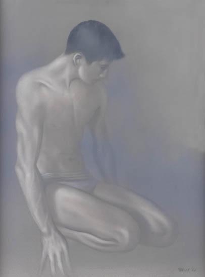 Artwork by Robert R. Bliss, Kneeling Boy, Made of Oil on masonite