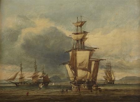 Artwork by John Watson McLea, THE BATTLE SQUADRON IN LEITH ROADS, 1855, Made of oil on board