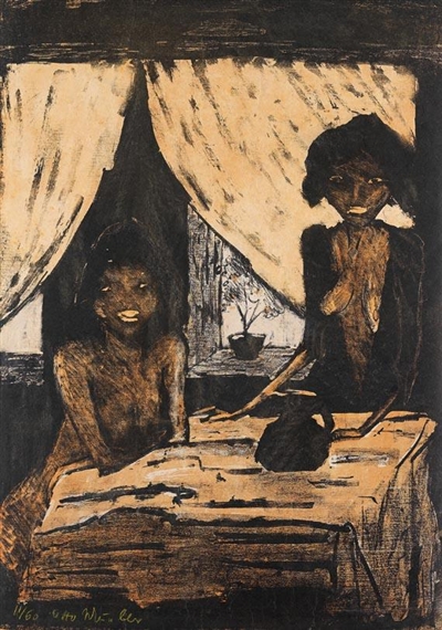 Zwei Zigeunermädchen im Wohnraum by Otto Müller, 1926