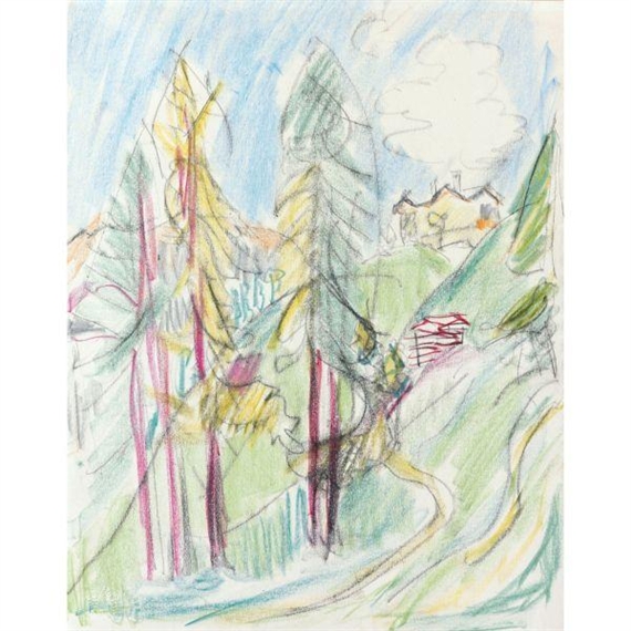 VIEW FROM THE SERTIGTAL TOWARDS CLAVADEL AND THE STAFELALP by Ernst Ludwig Kirchner, 1925