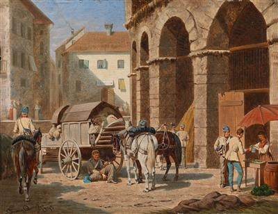 Soldiers Resting in the Centre of Verona(?) by Franz Quaglio, 1895