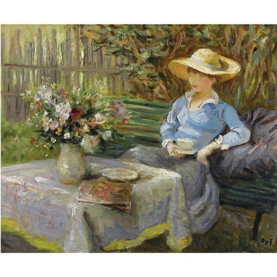 Marcel Dyf | Jeune Femme Lisant Près du Vase de Fleurs | MutualArt