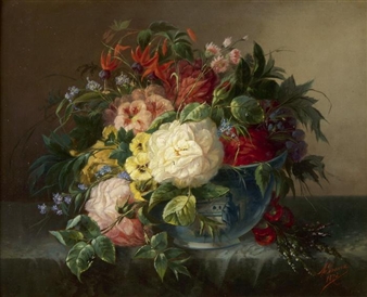 Blumenbouquet in einer chinesischen Schale - A. Graux