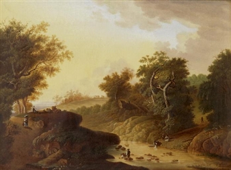 Landschaft mit Fluss und Figurenstaffage - C. Leimbach