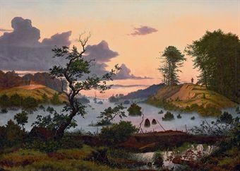 Artwork by Eduard von Buchan, Sunrise over a northern landscape, Made of oil on canvas