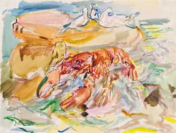 Stilleben mit Hummer und Möwen by Oskar Kokoschka, 1942