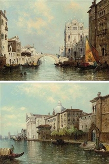 A Venetian capriccio; and Gondolas on a canal - William Meadows