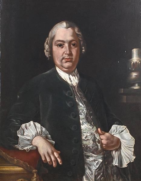 Portrait of Niccoló Jommelli, three-quarter-length, in a blue coat and satin waistcoat by Giuseppe Bonito