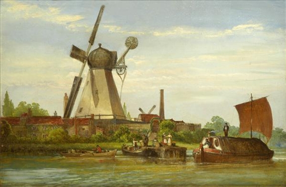 2 works: Dutch Harbour scene; Dutch River scene - F. Fenton
