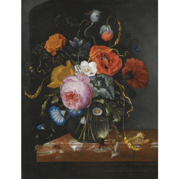 Jacob van Walscapelle | STILL LIFE WITH FLOWERS IN A GLASS VASE ON A ...