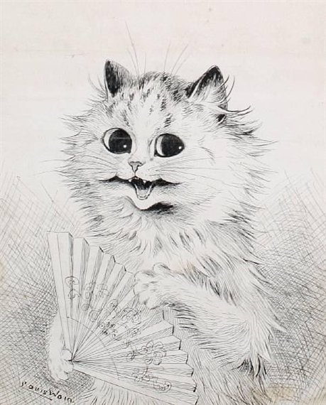 A cat with a fan by Louis Wain