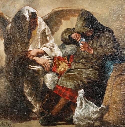 Artwork by John Afflick, The guardian, Made of oil on canvas