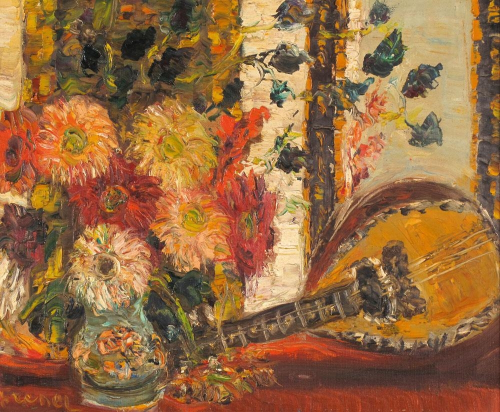 Artwork by Isaac Frenel, Still Life with Flowers and Mandolin, Made of Oil on canvas
