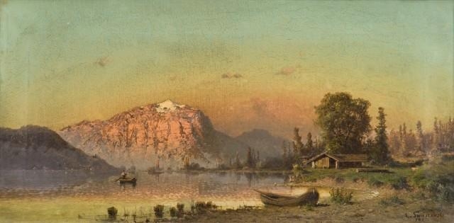 Artwork by Aleksander Piotr Swieszewski, Ciel rougeoyant au dessus d'un lac des Alpes, Made of oil on canvas