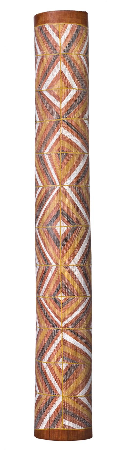 Artwork by Irenie Ngalinba, Lorkkon, Made of natural earth pigments on hollow log