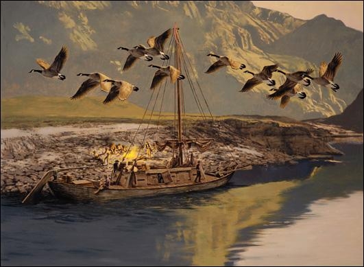 Keel Boat and Canadian Geese by Tom Beecham