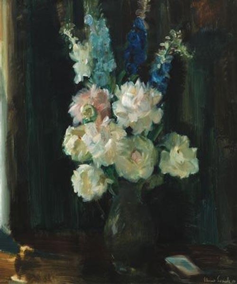 Peonies and Delphiniums by Clement Serneels