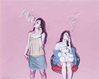 Two Girls Smoking - He Sen