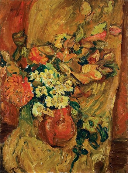 Chaim Soutine | Bouquet de fleurs en pot sur fauteuil (Circa 1918 ...