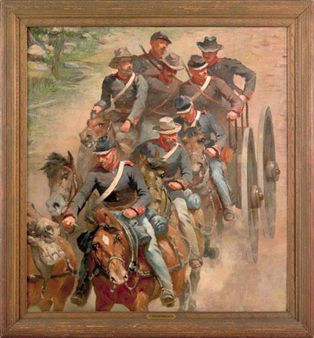 Civil War scene of eight Union soldiers riding an ammo wagon - Paul Dominique Philippoteaux