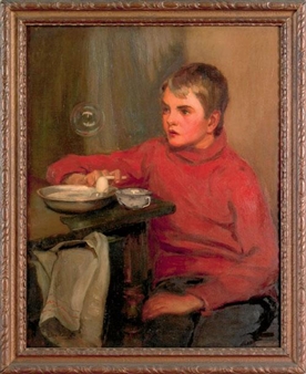 portrait of a boy blowing bubbles - Elsa Koenig