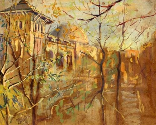 Artwork by Samuel Zulkis, The Russian Embassy in Tel Aviv, Made of Oil on cardboard