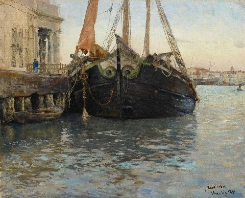 SCHIFF IM HAFEN VOR VENEDIG by Gustav Schönleber, 1891