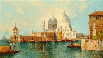 2 works: Santa Maria della Salute; A Venetian canal scene - William Meadows