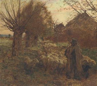 Artwork by Léon-Augustin L'Hermitte, Le berger et son troupeau, Made of oil on canvas