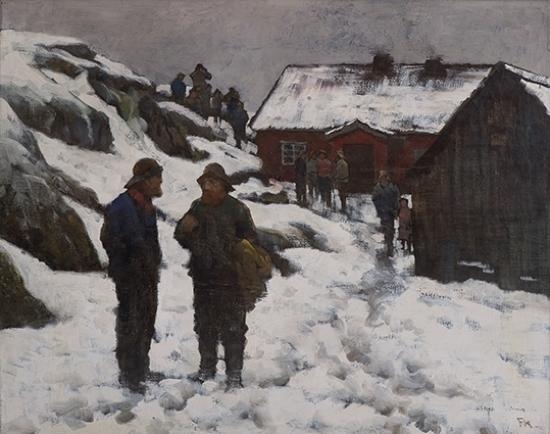 Fishermen in winter landscape by Fredrik Kolstø