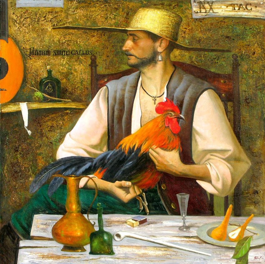 Artwork by Igor Samsonov, Man with Rooster, Made of Oil on canvas