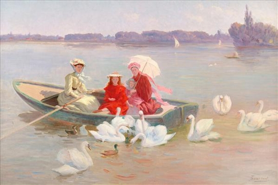 Feeding the swans and ducks by Jules Scalbert