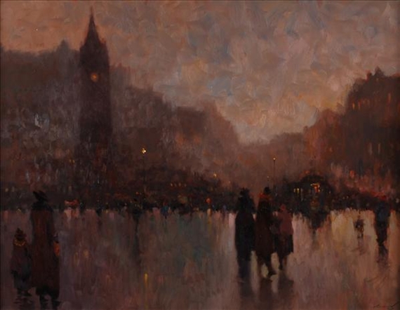 Street scene at dusk by Ken Moroney