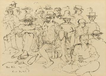 Artwork by Russell Drysdale, The Hill (Sydney Cricket Ground), Made of pen and ink on paper