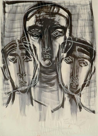 Untitled (The Three Faces) by Zainul Abedin, 1968