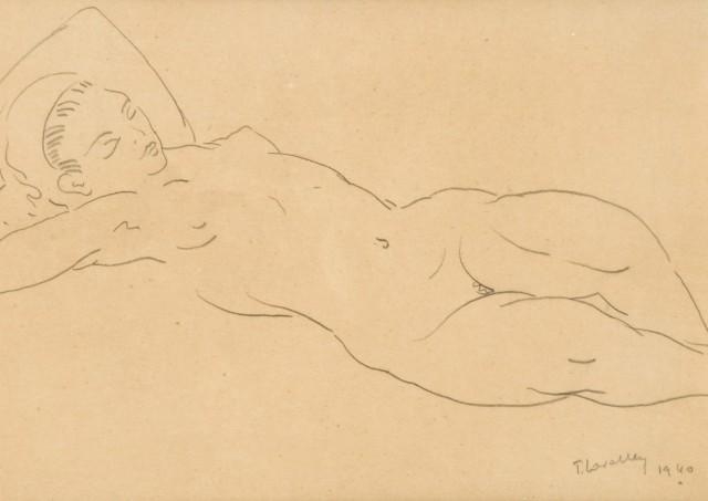 Artwork by Paul-Louis Lavalley, Nu allongé, Made of pencil on tracing paper