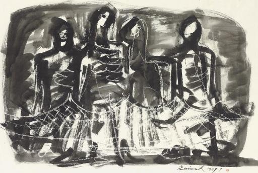 Artwork by Zainul Abedin, Untitled, Made of ink and pastel on paper