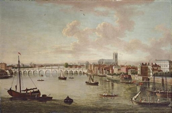 A view of Westminster Bridge with neighbouring houses - British School, 19th Century