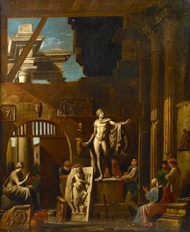 A sculptor with patrons amongst classical ruins - Alessandro Saluzzi