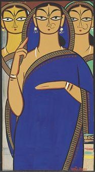 Artwork by Jamini Roy, Untitled (Three Women), Made of gouache on card