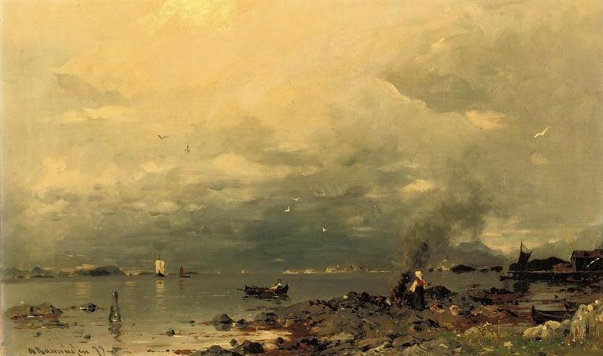Georg Anton Rasmussen | Activities by a river (1879) | MutualArt