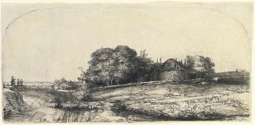 Landscape with a Haybarn and a Flock of Sheep (B., Holl. 224; H. 241) by Rembrandt van Rijn, 1652